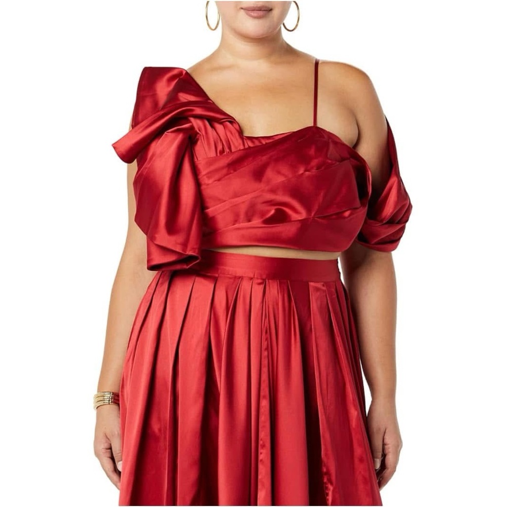 Red Satin Pleated Skirt set